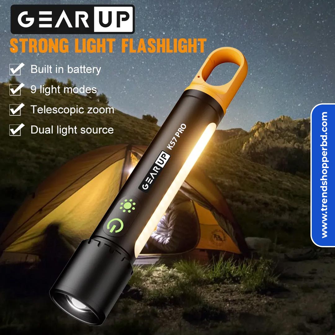 GearUP K57 PRO Rechargeable High Power Flashlight + Large COB Light with 5000mAh Lithium Battery