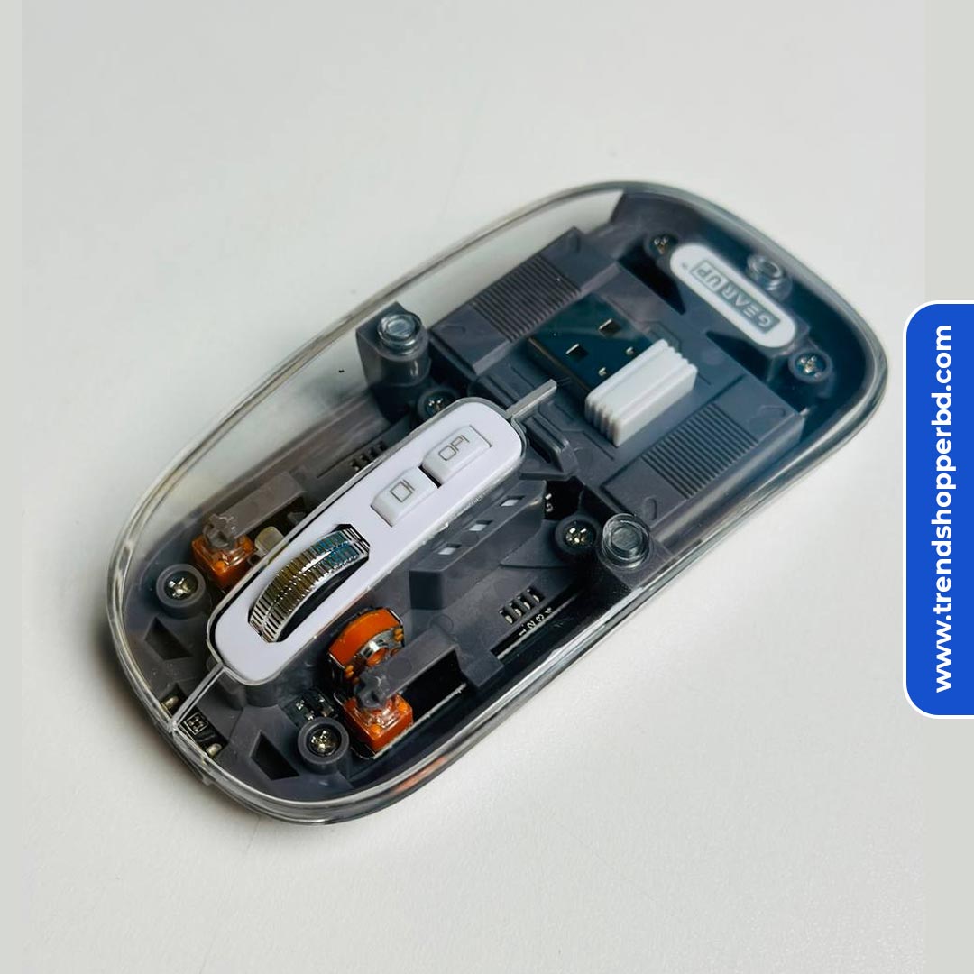 GearUP WM30 Transparent Crystal 2.4G + Bluetooth Magnetic Wireless Mouse- Gray Color